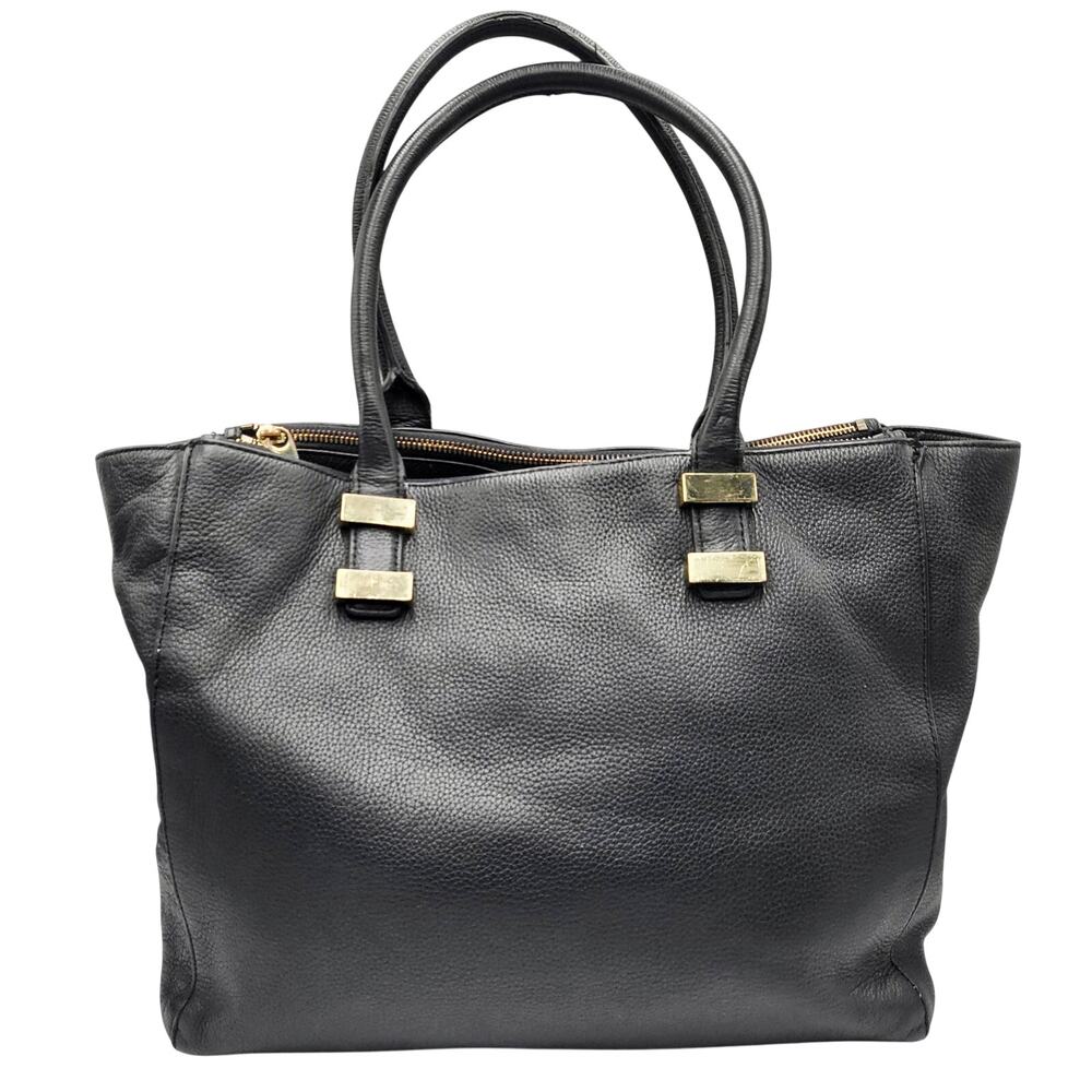 Vince Camuto Mandy Black Pebbled Leather Double Handle Shoulder Bag Tote Bag